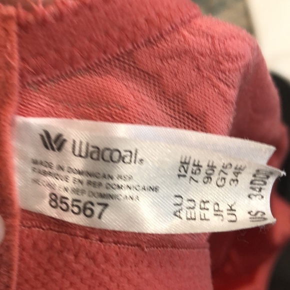 Wacoal underwire bra with lined lace cups and adjustable straps. Coral. 34DDD - Picture 7 of 9